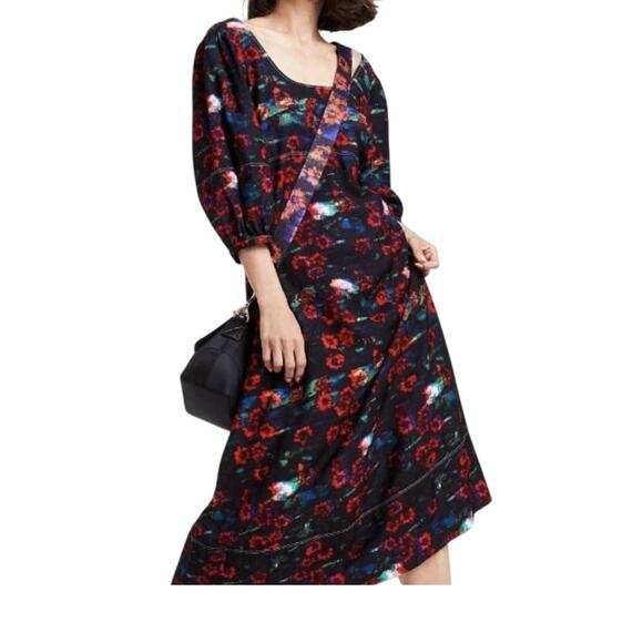 Rachel Comey x Target Midi Dress 28W-30W Black Red Floral Boho Whimsygoth NEW - Picture 1 of 16